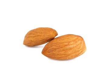 Photo of Organic almond nuts on white background. Healthy snack