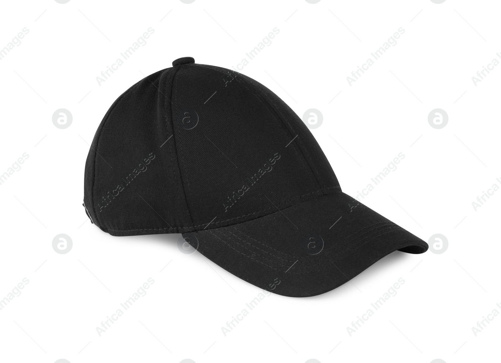 Photo of Stylish black baseball cap isolated on white