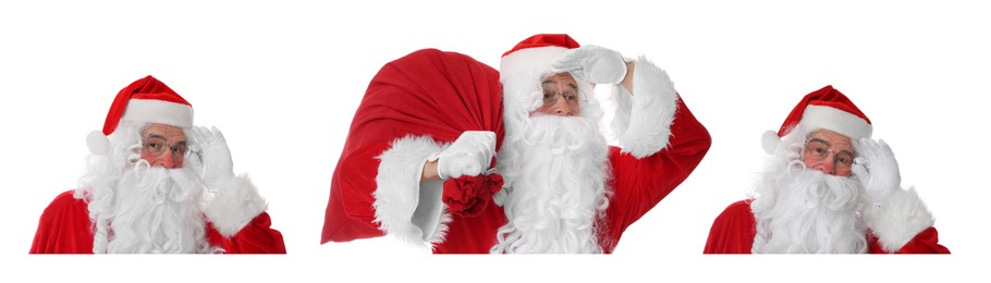 Image of Santa Claus on white background, set of photos. Christmas celebration