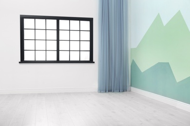 Empty living room with color wall and window. Interior design