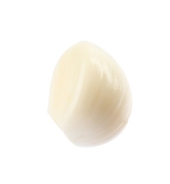 Fresh peeled garlic clove on white background