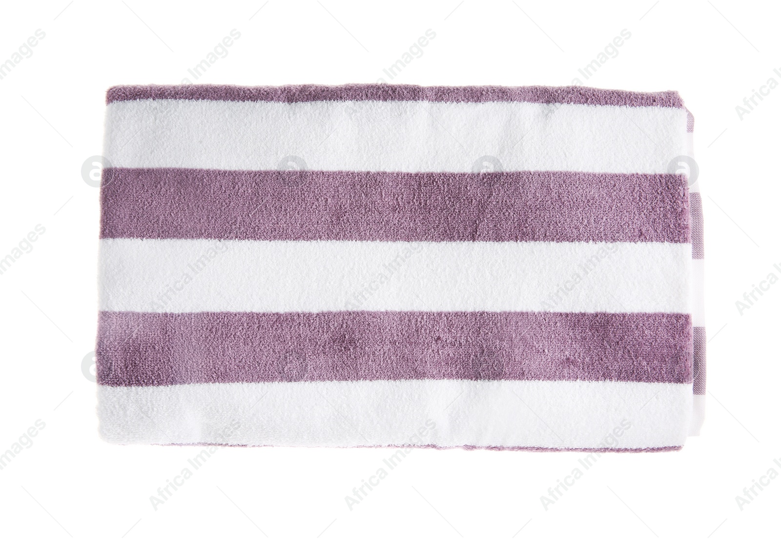 Photo of Striped towel isolated on white, top view. Beach accessory