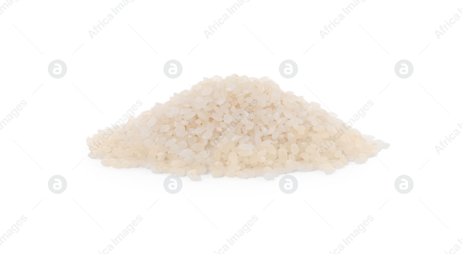 Photo of Pile of raw rice isolated on white