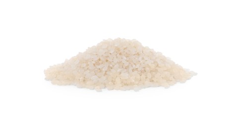 Photo of Pile of raw rice isolated on white