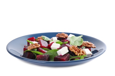 Fresh delicious beet salad isolated on white