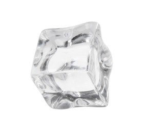 One crystal clear ice cube isolated on white
