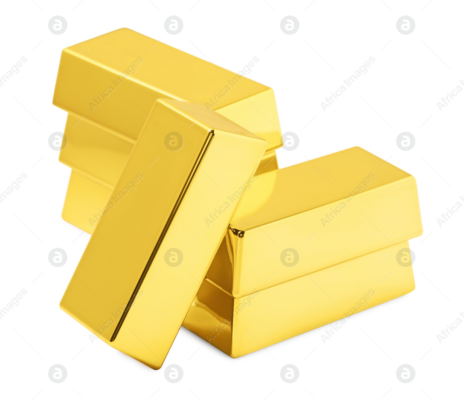 Photo of Many shiny gold bars isolated on white