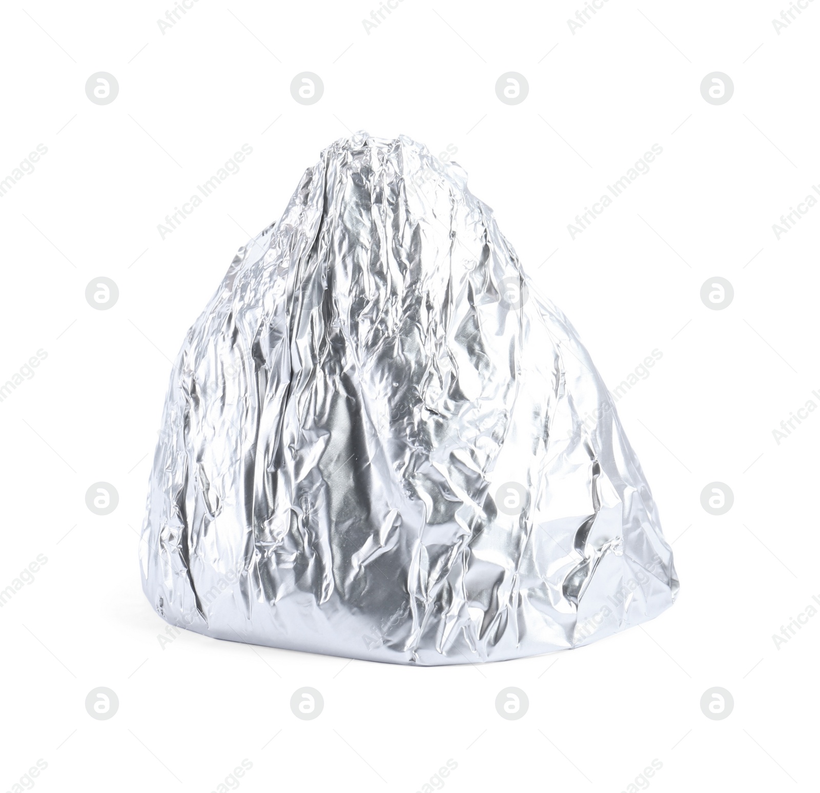 Photo of Tasty candy in silver wrapper isolated on white