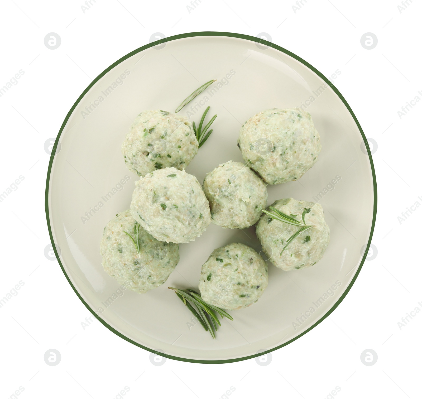 Photo of Falafel balls isolated on white, top view. Vegan products