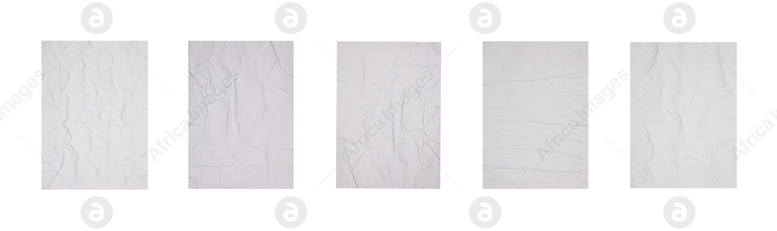 Image of Collection of creased blank posters on white background. Banner design