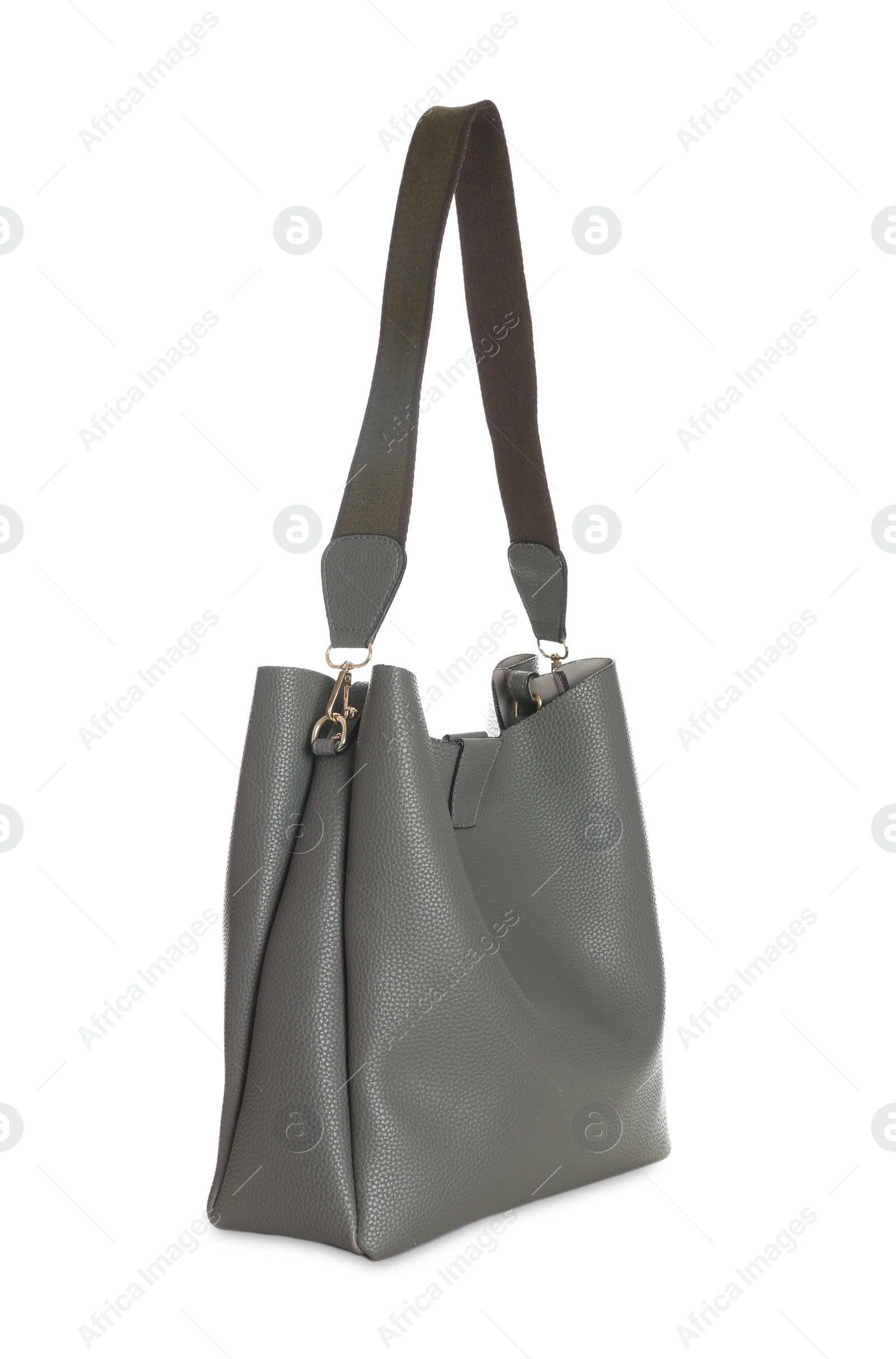 Photo of Stylish grey woman's bag isolated on white