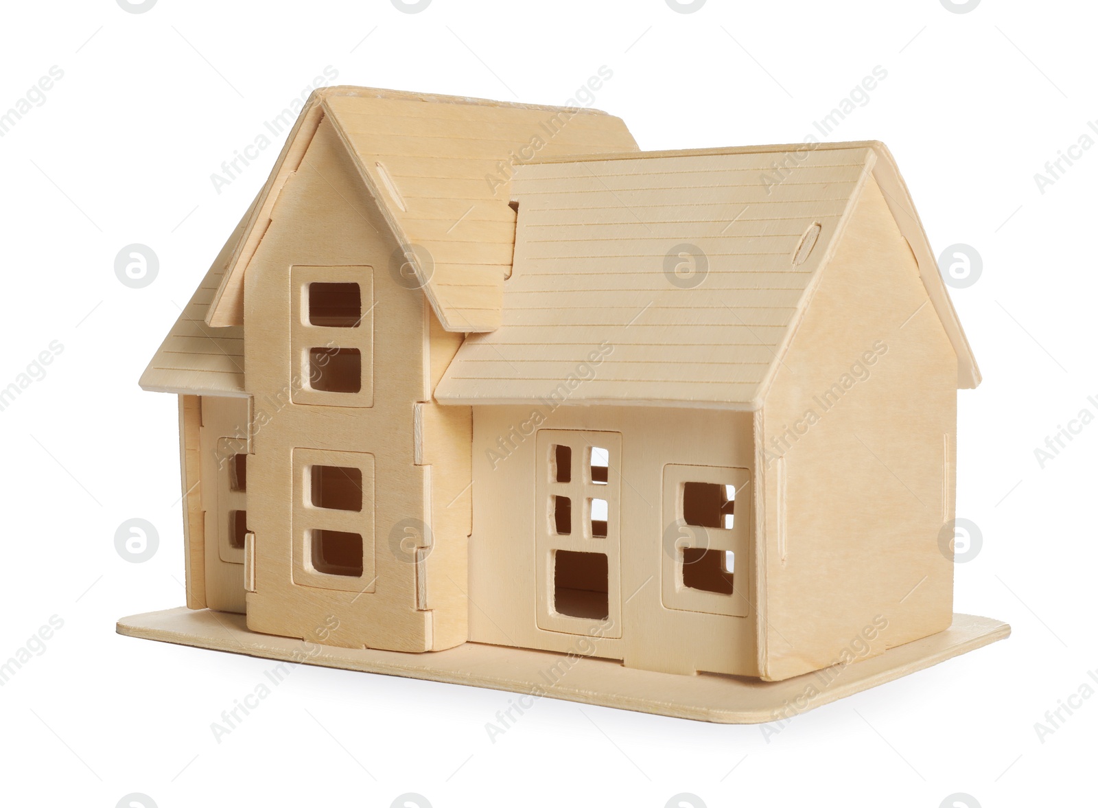 Photo of Wooden house model isolated on white. Saving money concept