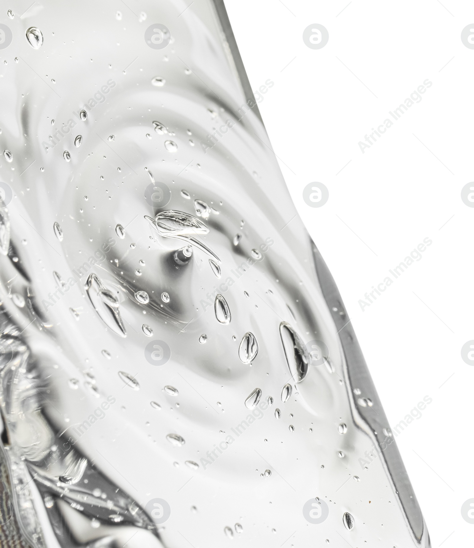 Photo of Sample of clear face gel on white background, closeup