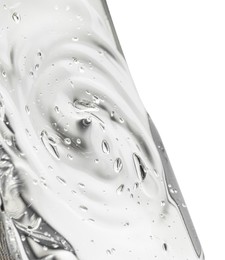 Sample of clear face gel on white background, closeup