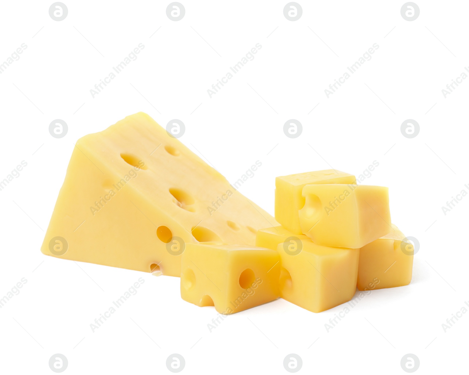 Photo of Cut fresh delicious cheese isolated on white