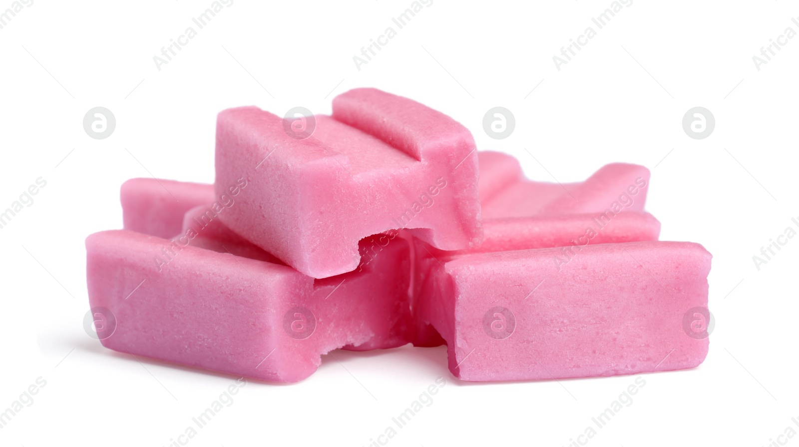 Photo of Tasty pink bubble gums isolated on white