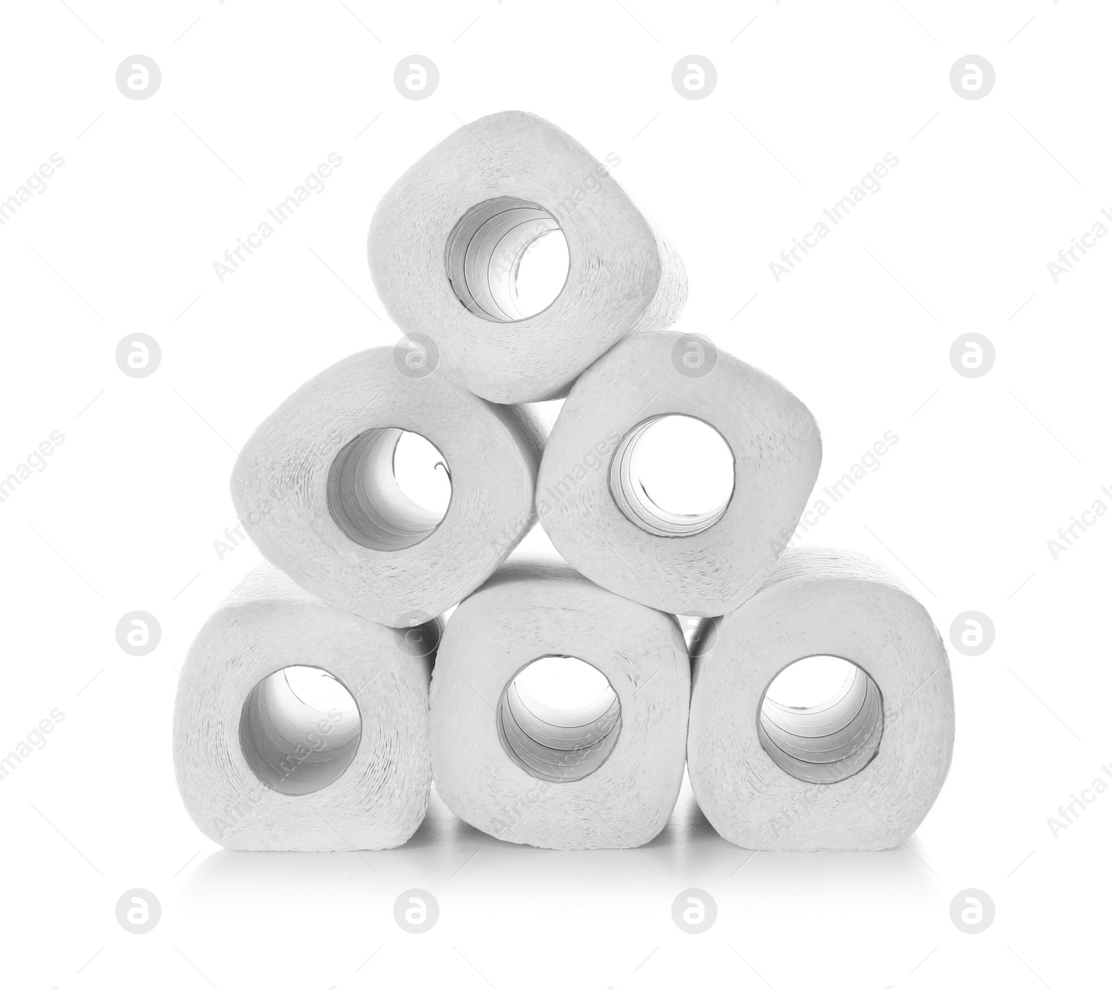 Photo of Rolls of paper towels on white background