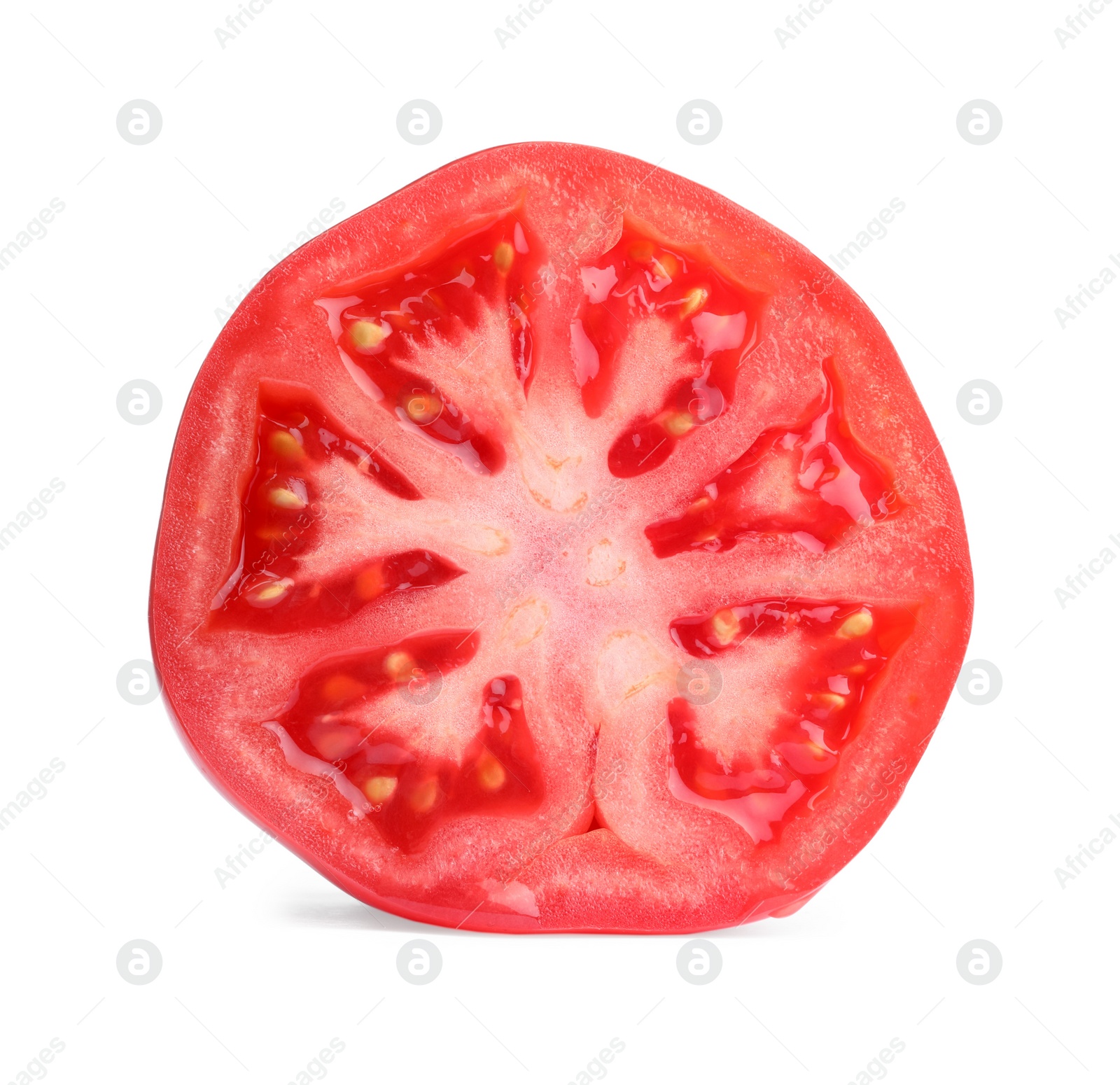 Photo of Piece of red ripe tomato isolated on white