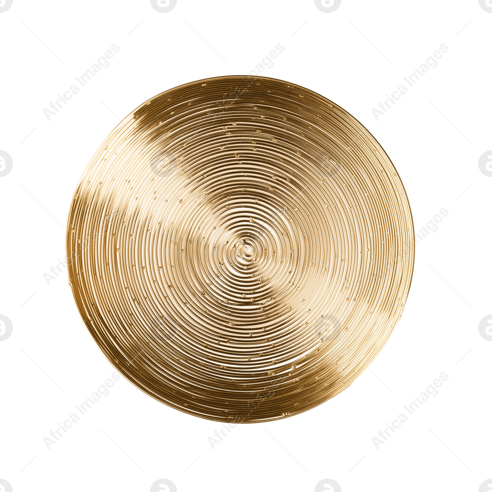 Photo of Shiny stylish metal bowl isolated on white, top view