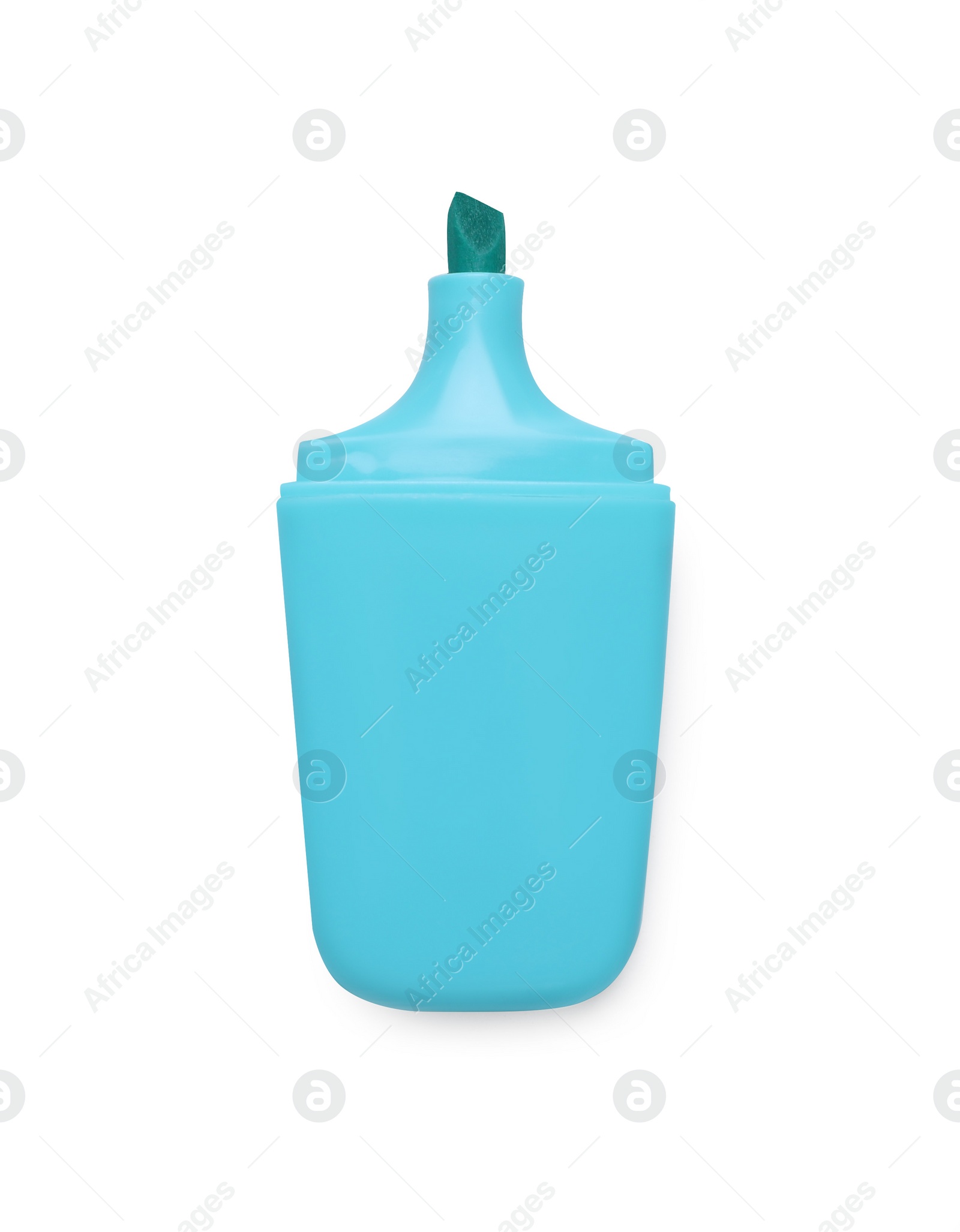 Photo of One light blue marker on white background, top view