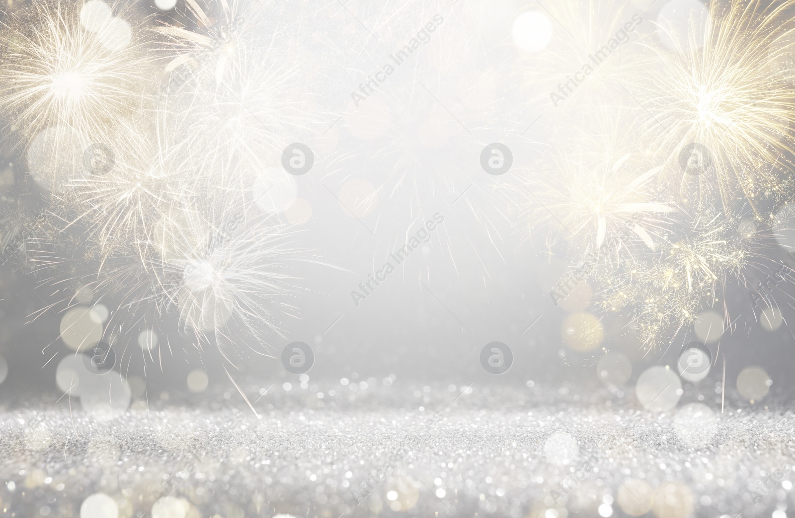 Image of Abstract festive background with fireworks, bokeh effect. New Year celebration