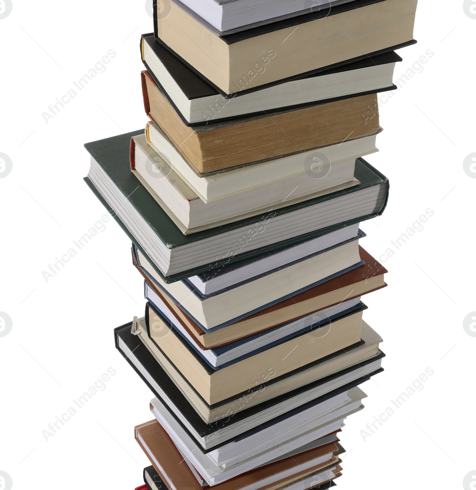 Photo of Stack of many different books isolated on white