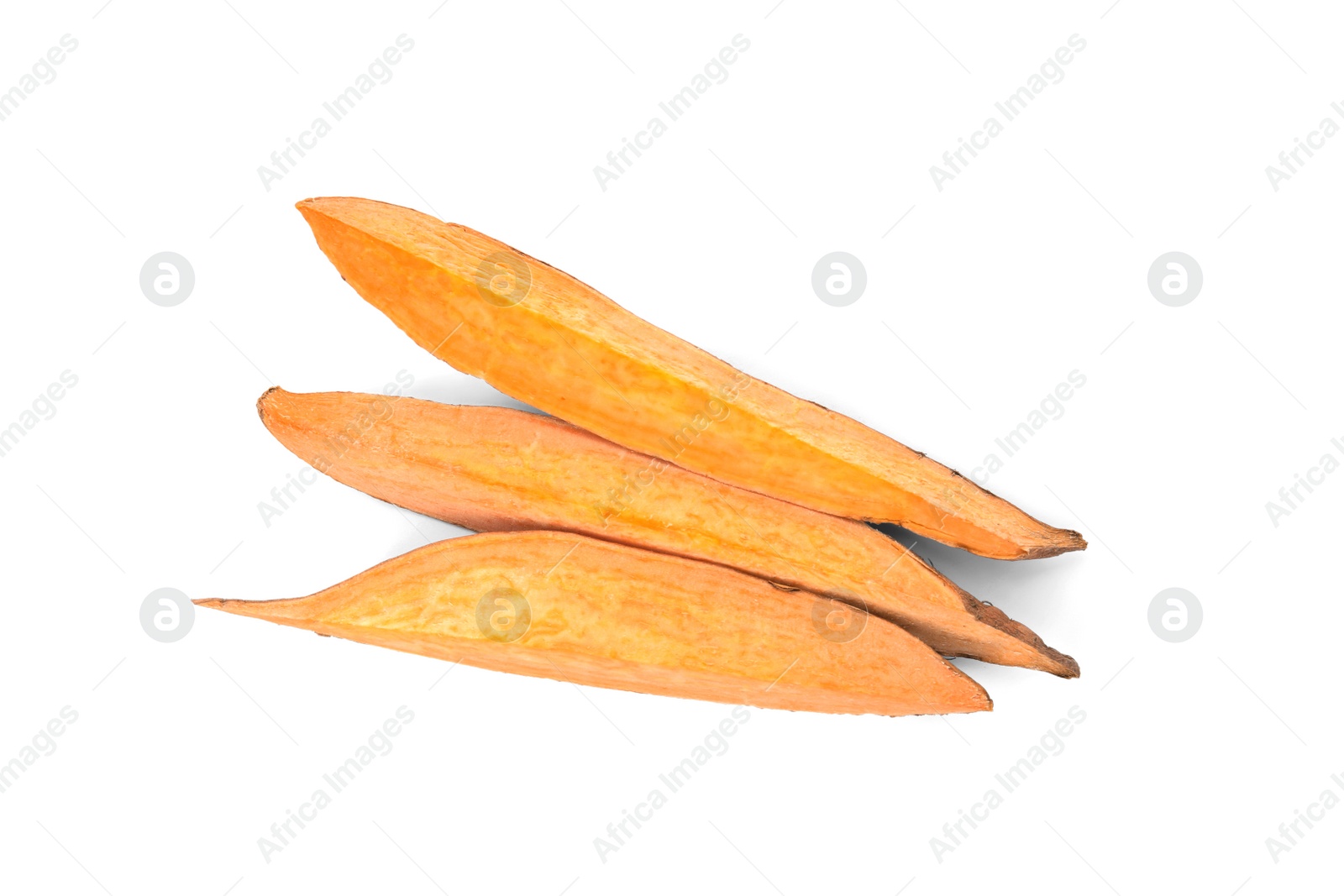 Photo of Cut fresh sweet potato on white background, top view