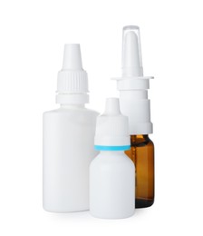 Many different nasal sprays on white background