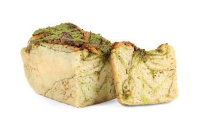 Freshly baked pesto bread isolated on white