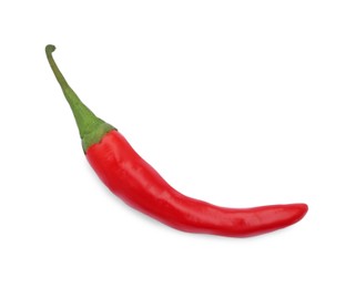 Photo of Red hot chili pepper isolated on white, top view