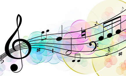 Illustration of Staff with music notes and other musical symbols on color background
