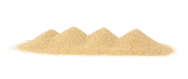 Photo of Pile of dry beach sand isolated on white