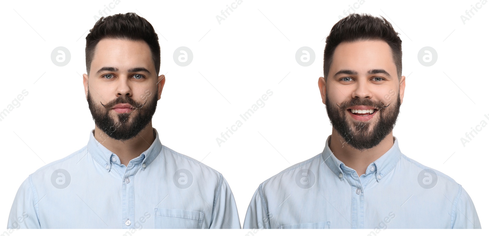 Image of Portrait of twin brothers on white background