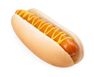 Yummy hot dog with mustard isolated on white