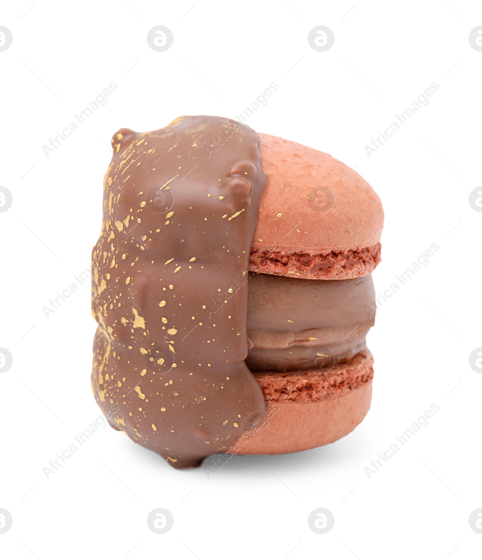 Photo of One delicious sweet macaron isolated on white