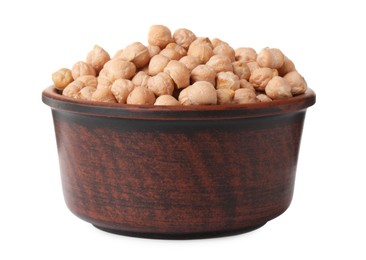 Photo of Raw chickpeas in bowl on white background