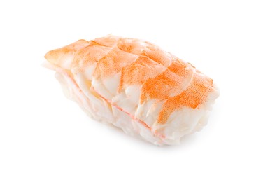 Delicious nigiri sushi with shrimp isolated on white