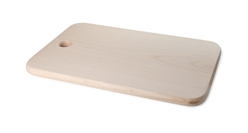 Photo of One wooden cutting board isolated on white