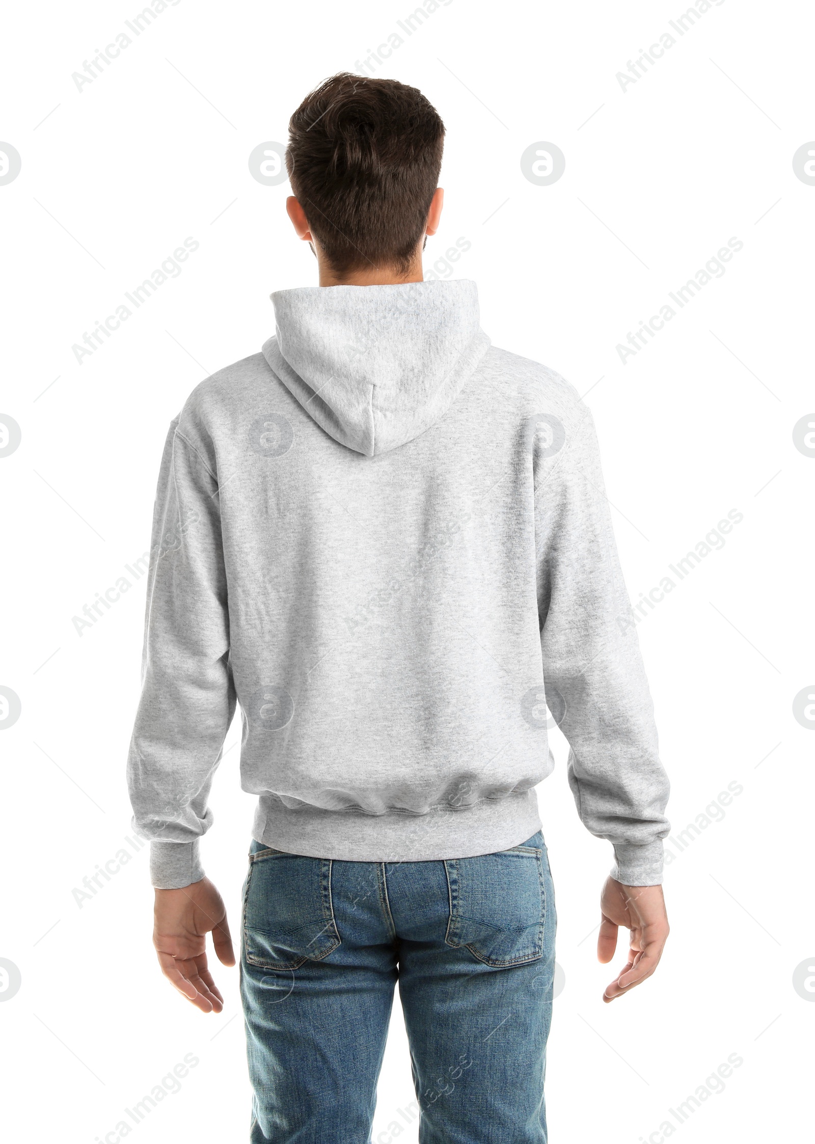 Photo of Young man in sweater isolated on white. Mock up for design