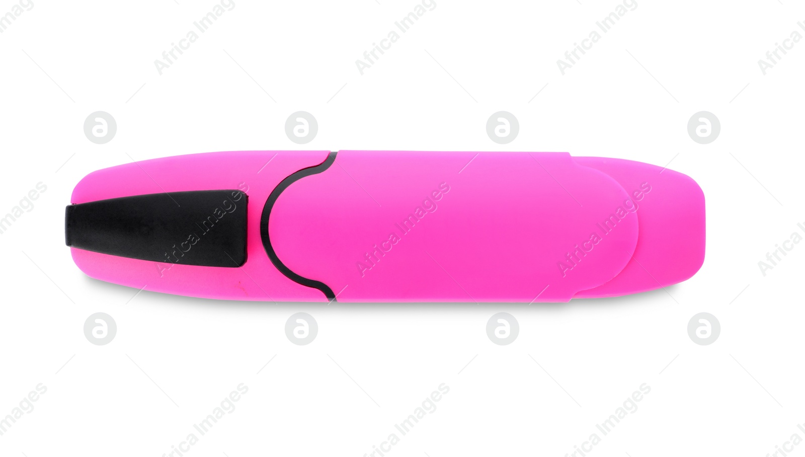 Photo of Pink marker on white background. Stationery for school