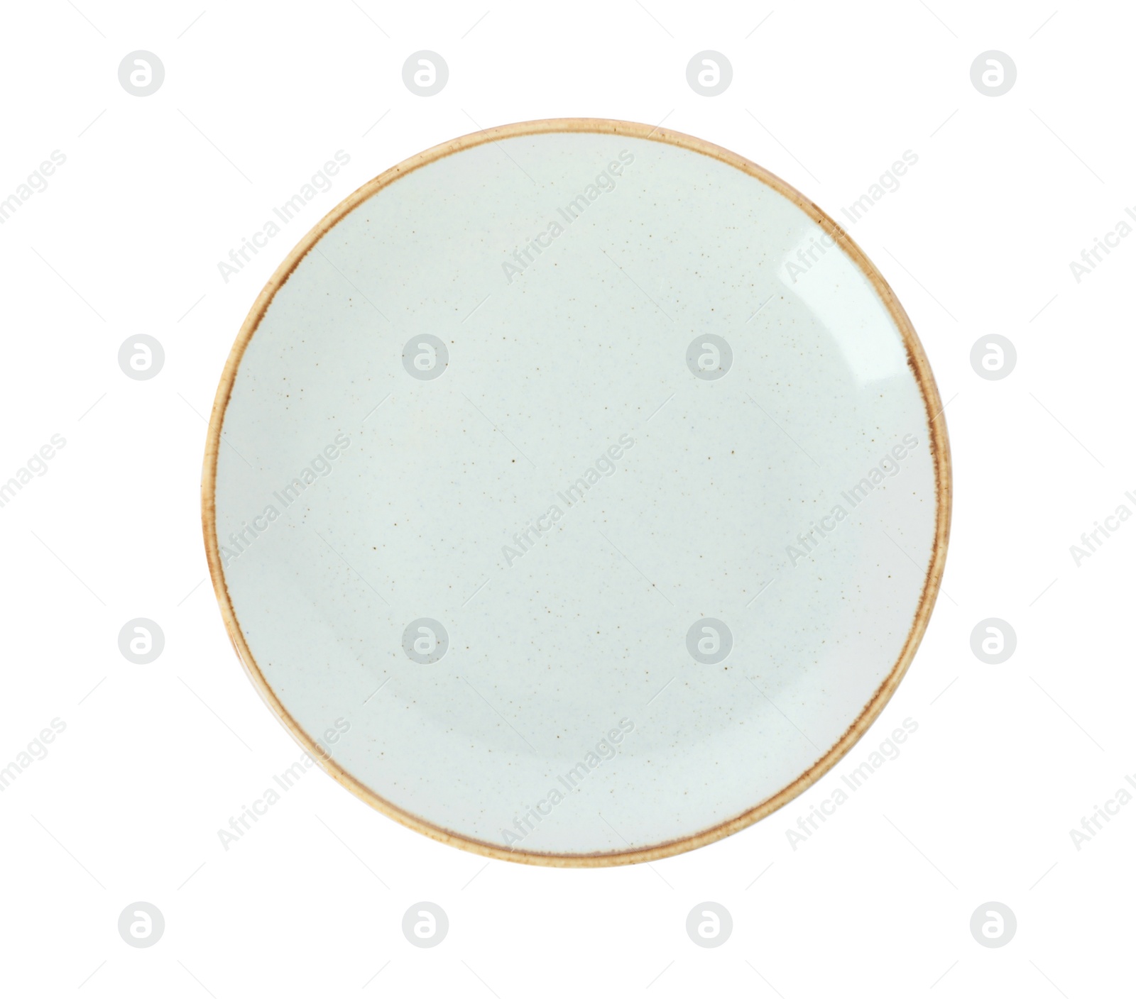 Photo of New ceramic plate isolated on white, top view