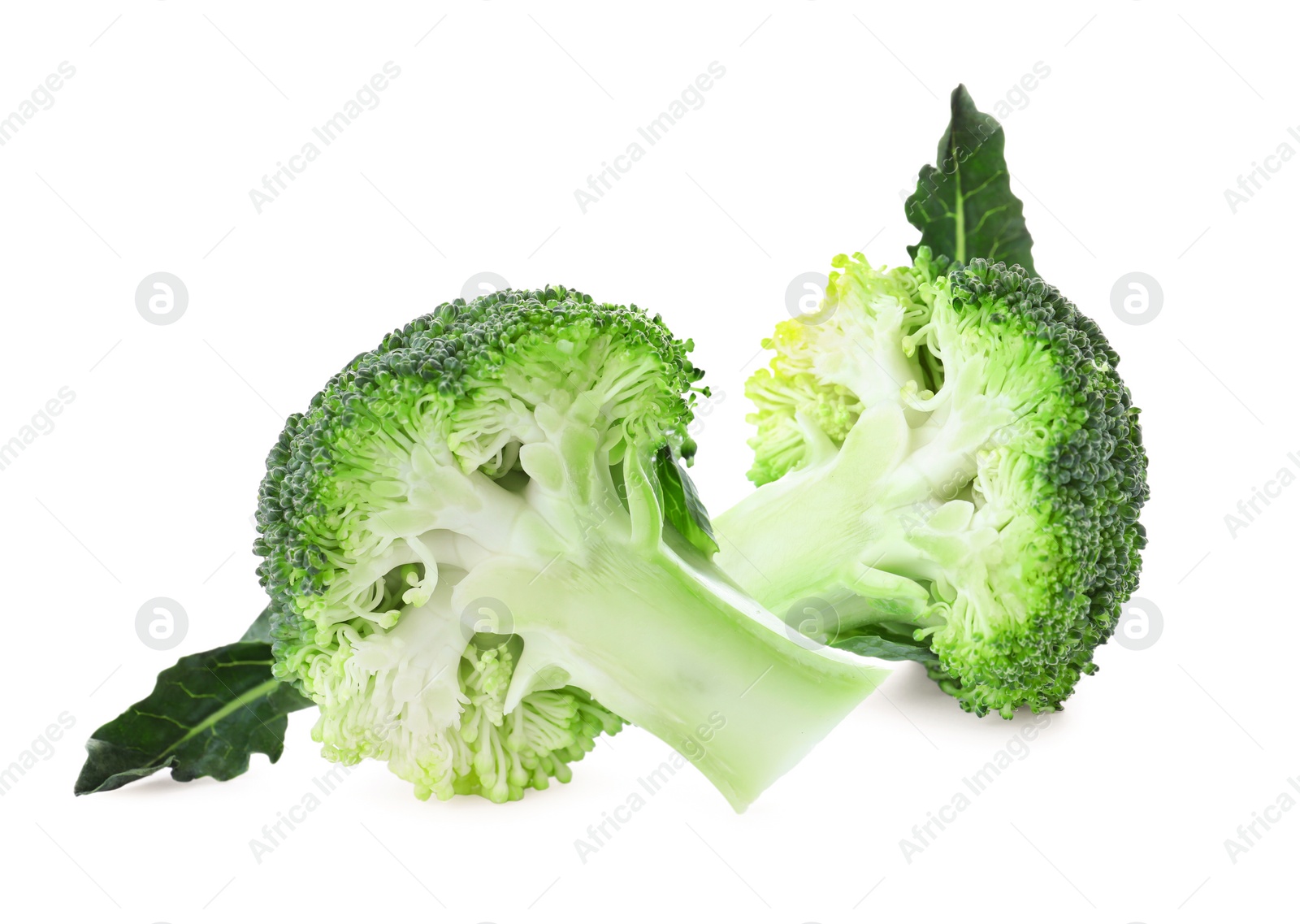 Image of Fresh green broccoli on white background. Edible plant