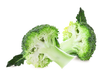 Image of Fresh green broccoli on white background. Edible plant