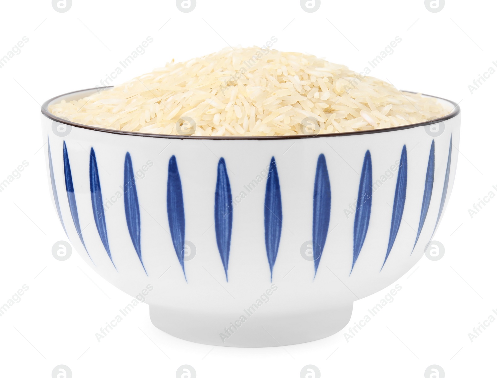 Photo of Raw rice in bowl isolated on white