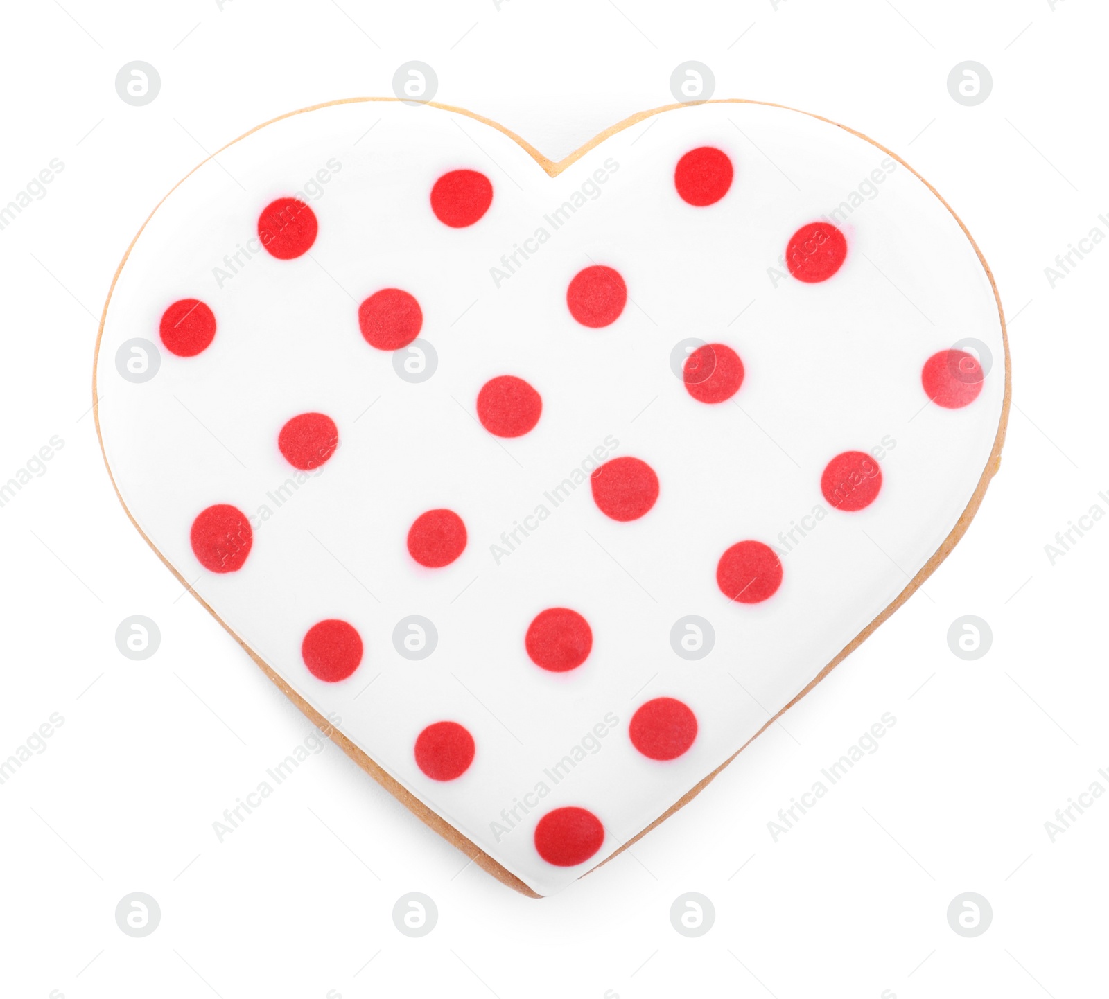 Photo of Beautiful heart shaped cookie on white background, top view. Valentine's day treat