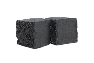 Photo of Charcoal cubes for hookah on white background