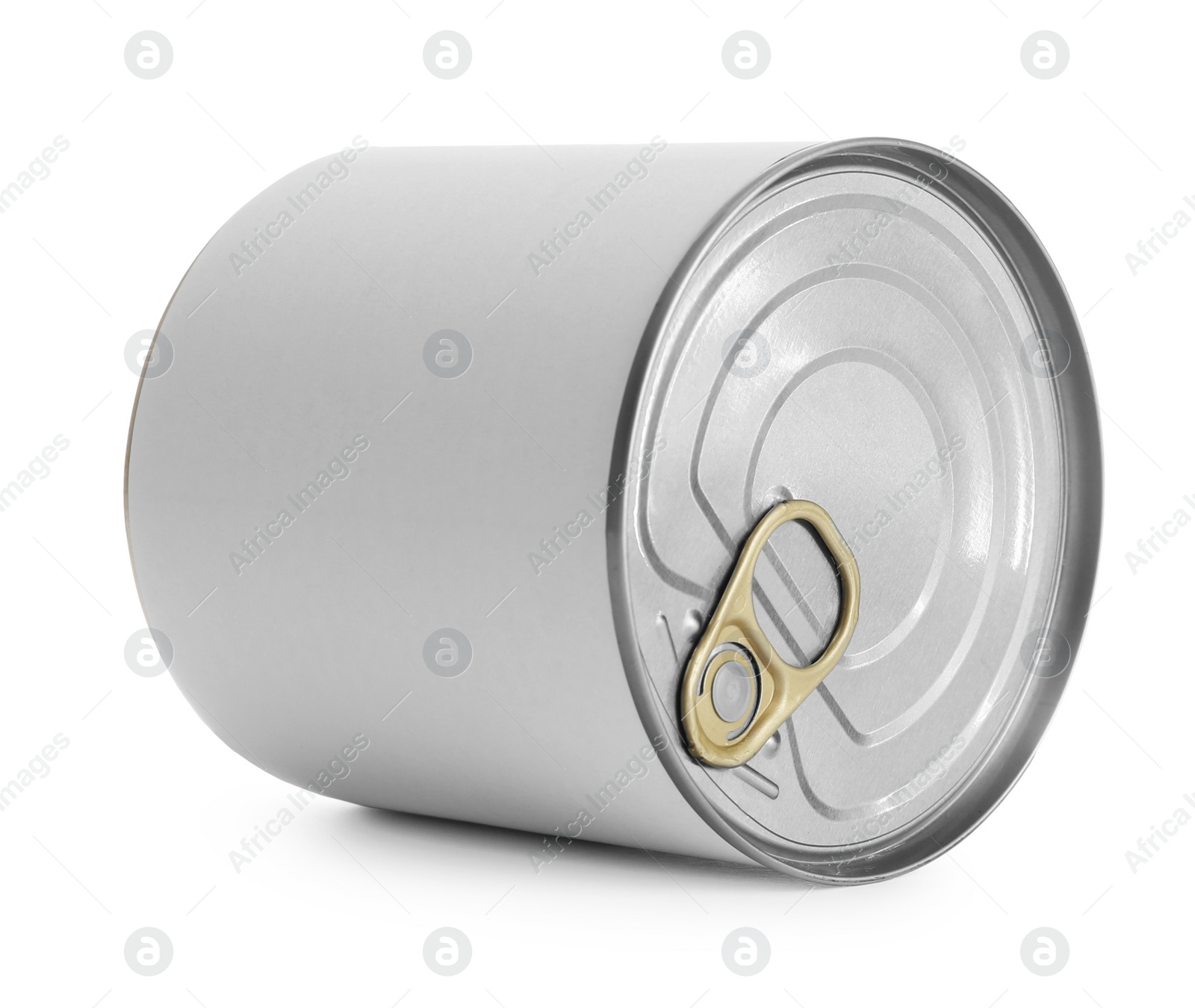 Photo of Closed tin can isolated on white, mockup for design