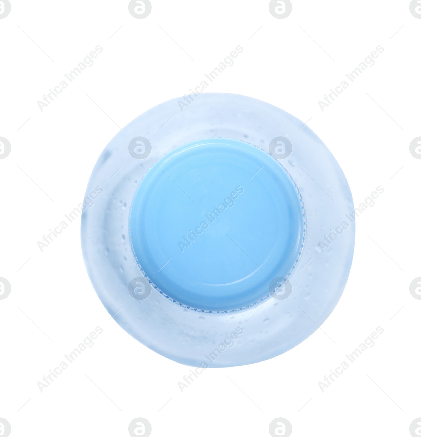 Photo of Empty plastic bottle on white background, top view. Recycling problem