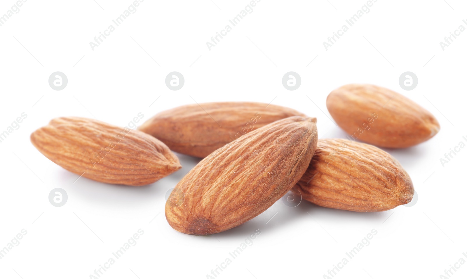 Photo of Organic almond nuts on white background. Healthy snack