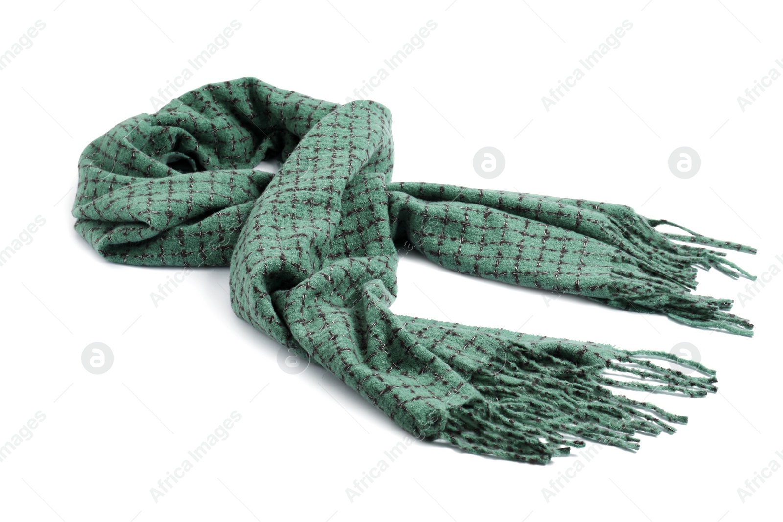 Photo of One beautiful green scarf on white background